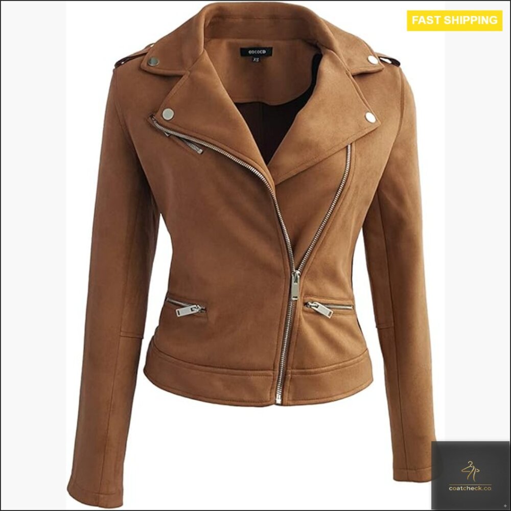 Faux Suede Aviator Jacket Long Sleeve Zipper Casual Outwear Chic Classic